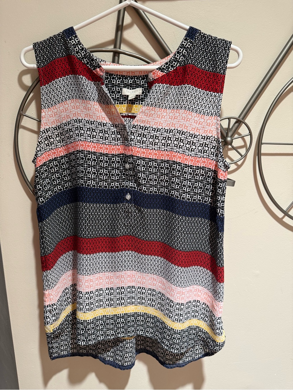 Talbots Sleeveless Striped Printed Shell Top - Navy, Red & Pink Size S